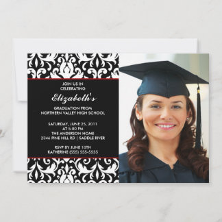 Black Damask Abschluss Einladung mit Foto