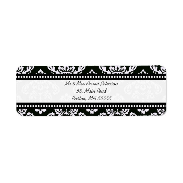 Black Damask Anpassbare Adressenmarken (Vorne)