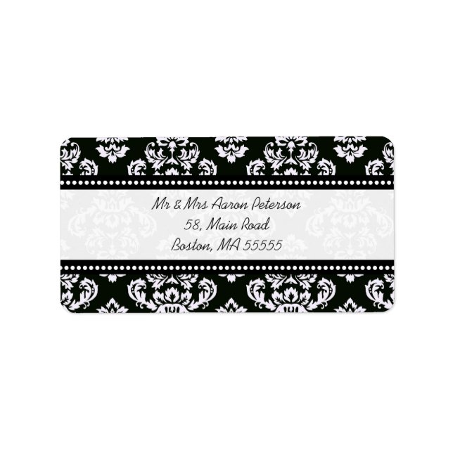 Black Damask Anpassbare Adressenmarken Adressaufkleber (Vorne)
