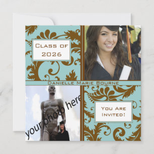 Black Damask Aqua Blue Abschluss Einladung