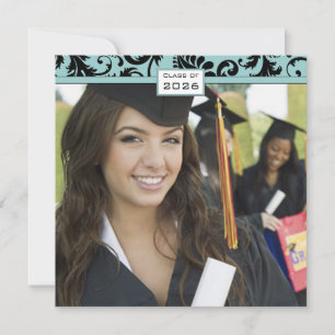 Black Damask Aqua Blue Abschluss Einladung