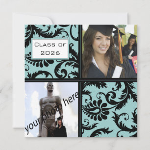 Black Damask Aqua Blue Abschluss Einladung