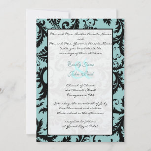 Black Damask Aqua Blue Wedding Einladung
