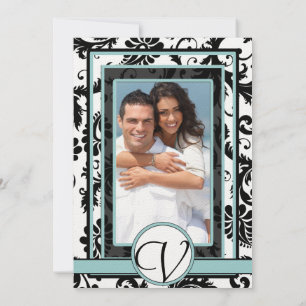 Black Damask Aqua Blue Wedding Einladung