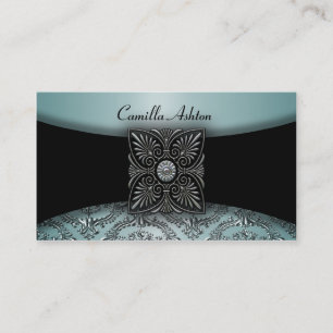 Black Damask Aquamarin Blue Business Cards Visitenkarte