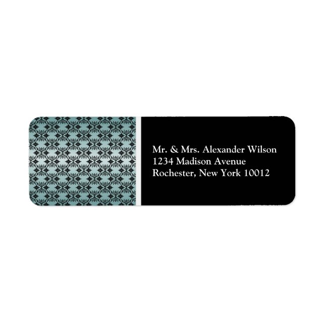 Black Damask Aquamarin- und Black Address Labels (Vorne)