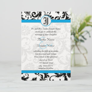 Black Damask Aquamarine Trim Hochzeit Einladungen