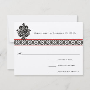 Black Damask auf White Red Trim Wedding Response RSVP Karte