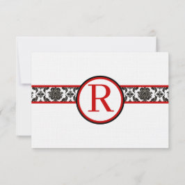Black Damask auf White Red Trim Wedding Response RSVP Karte