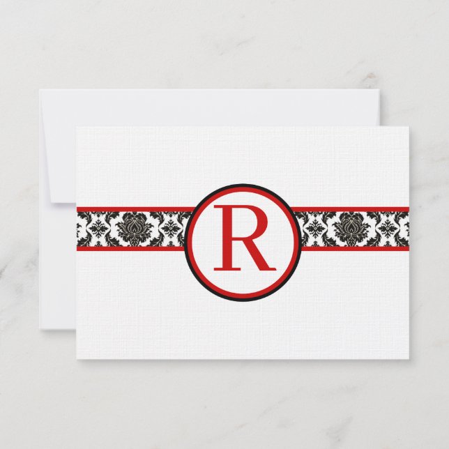 Black Damask auf White Red Trim Wedding Response RSVP Karte (Rückseite)