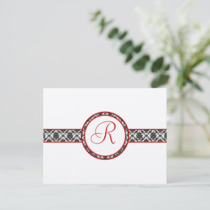 Black Damask auf White Red Trim Wedding Response RSVP Karte