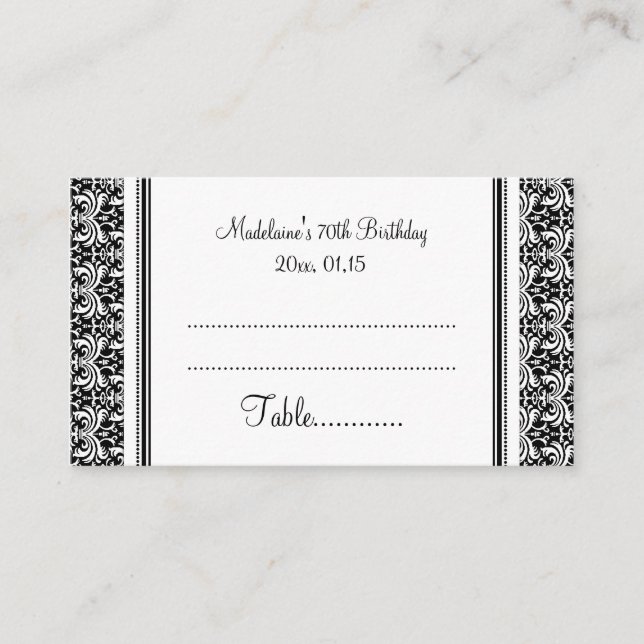 Black Damask Birthday Table Place Setting Cards Platzkarte (Vorderseite)