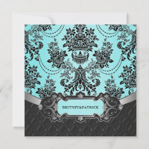 Black Damask Blue Wedding Einladungen