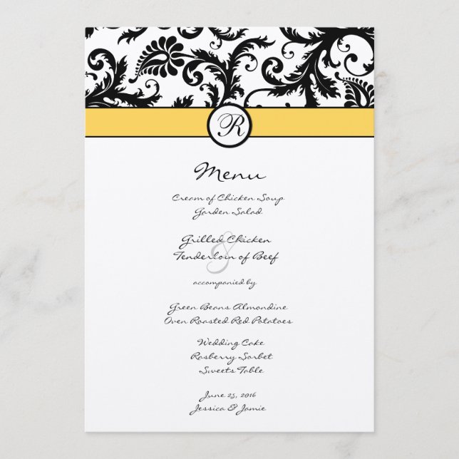 Black Damask Borders Wedding Einladung (Vorderseite)