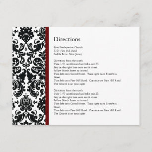 Black Damask Burgundy Accent Direction Card Begleitkarte