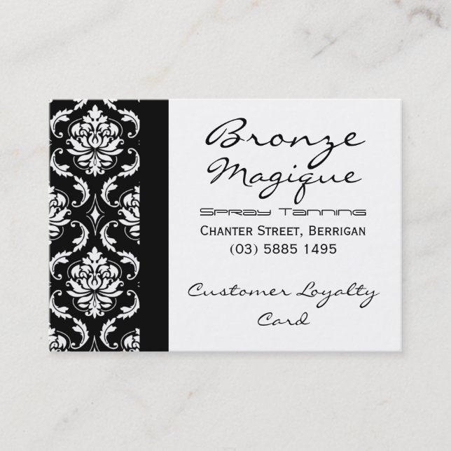 Black Damask Business Customer Loyalty Cards Treuekarte (Vorderseite)