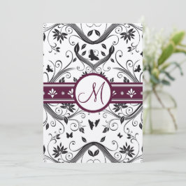 Black Damask Butterfly Wirbel Plum Wedites Einladung