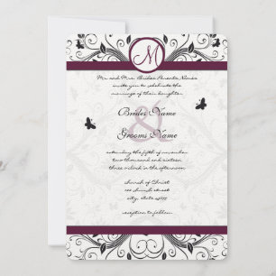 Black Damask Butterfly Wirbel Plum Wedites Einladung