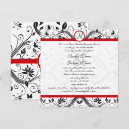 Black Damask Butterfly Wirbel Red Trim Wedding Einladung