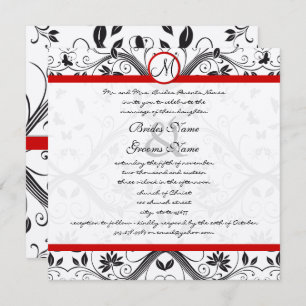 Black Damask Butterfly Wirbel Red Trim Wedding Einladung