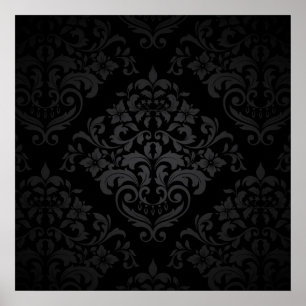 Black Damask Canvas Print Poster
