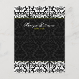 Black Damask Chic Bow Card auf dem schwarzen Sage Postkarte