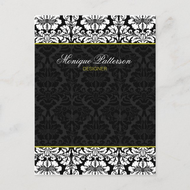 Black Damask Chic Bow Card auf dem schwarzen Sage Postkarte (Vorderseite)