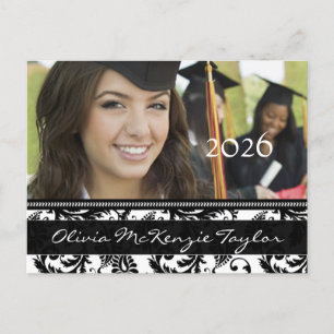 Black Damask Class of Graduation Invitations Einladungspostkarte