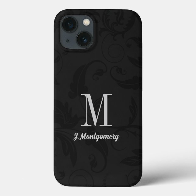 Black Damask Classic Mit Monogramm Case-Mate iPhone Hülle (Rückseite)