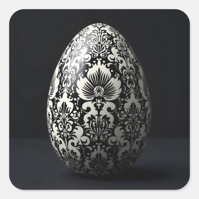 Black Damask Easter Egg Quadratischer Aufkleber (Vorderseite)