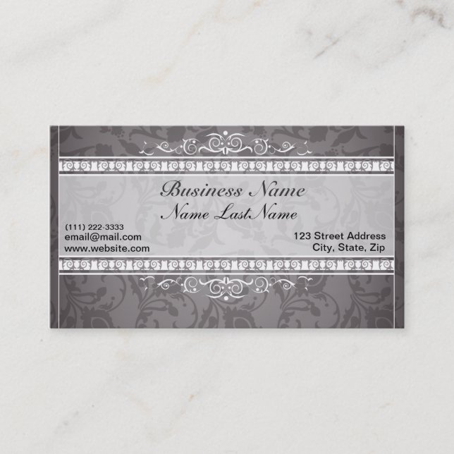 Black Damask Elegante Visitenkarte (Vorderseite)