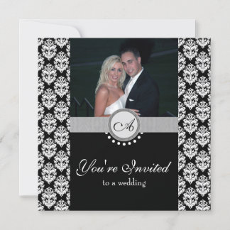 Black Damask Foto Hochzeitseinladung Einladung