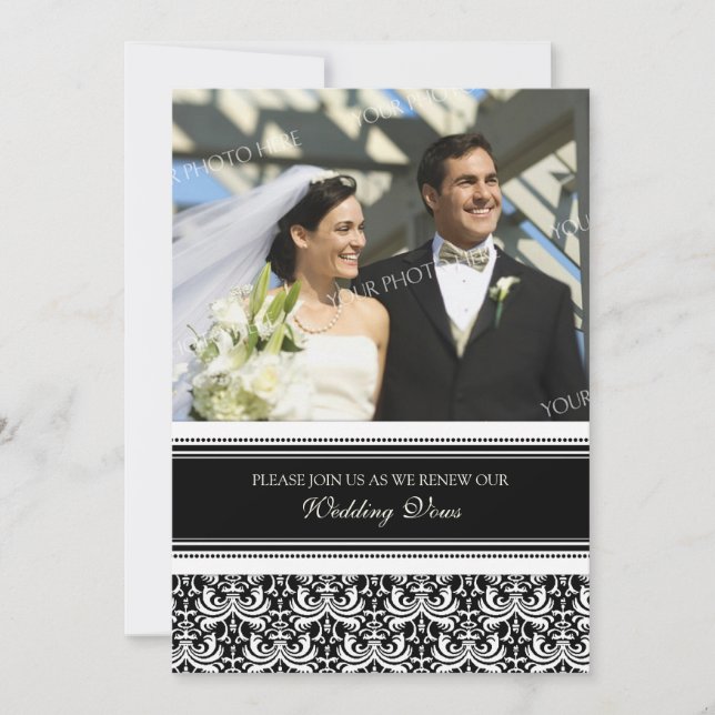 Black Damask Foto Hochzeitstag Erneuerbare Einladu Einladung (Vorderseite)