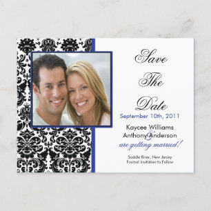 Black Damask Foto Save the Date POSTCARD! Ankündigungspostkarte