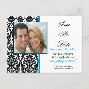 Black Damask Foto Save the Date POSTCARD! Ankündigungspostkarte