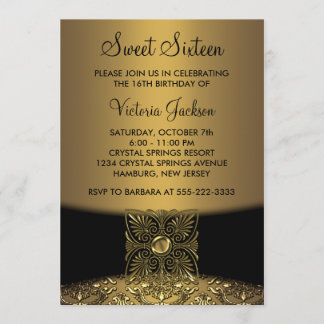 Black Damask Gold Class 16 . Geburtstag Party Einladung