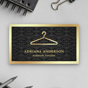 Black Damask Gold Clothes Hanger Fashion Stylist Visitenkarte