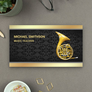 Black Damask Gold Foil Französischer Horn Music Le Visitenkarte