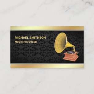 Black Damask Gold Foil Gramophone Music Producer Visitenkarte