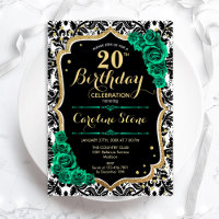 Black Damask Gold Green Rose 20. Geburtstag