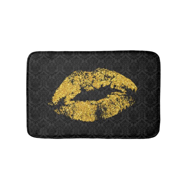 Black Damask & Gold Lippen Badematte (Vorderseite)
