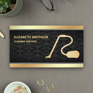 Black Damask Gold Vacuum Cleaner Reinigungsdienste Visitenkarte