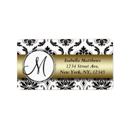 Black Damask Gold Wedding RSVP Rücksendeadresse Adressaufkleber