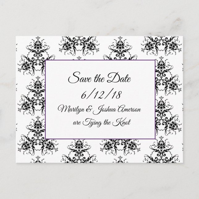 Black Damask Hochzeitkarten Save the Date Postkart Postkarte (Vorderseite)