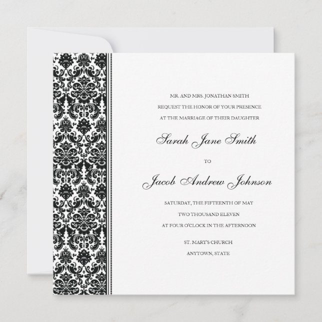 Black Damask Hochzeitseinladung - Anpassen Sie es  Einladung (Vorderseite)