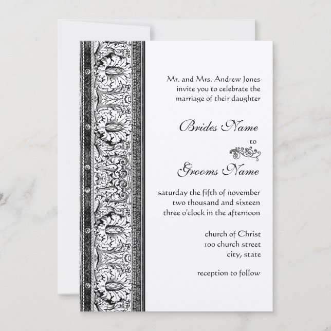 Black Damask Hochzeitseinladungen Einladung (Vorderseite)