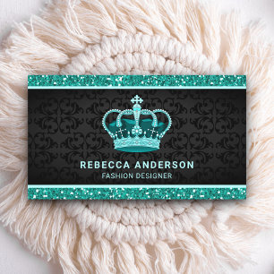 Black Damask Imitats Aquamarin Minze Glitzer Royal Visitenkarte