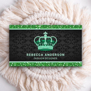 Black Damask Imitats Green Glitzer Royal Crown Visitenkarte