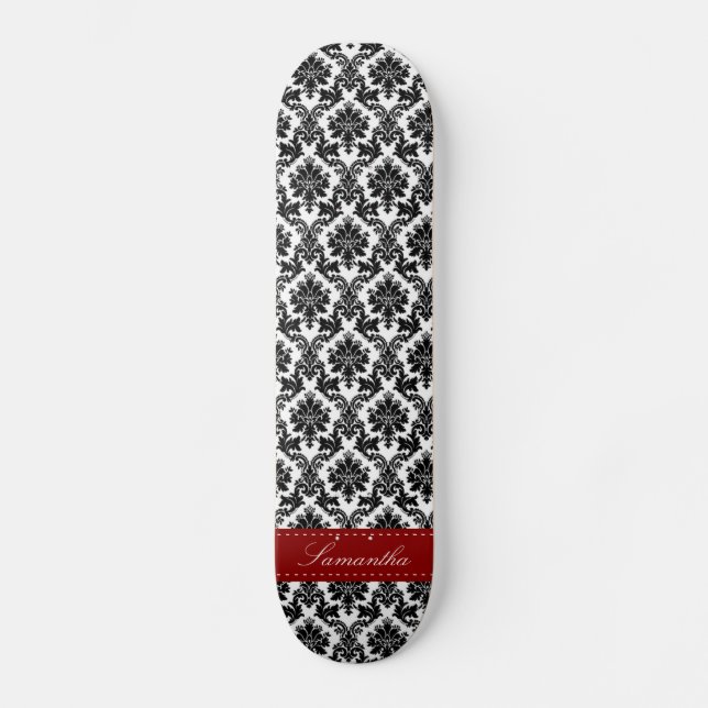 Black Damask Lace Broquade Comp Skateboard (Vorderseite)