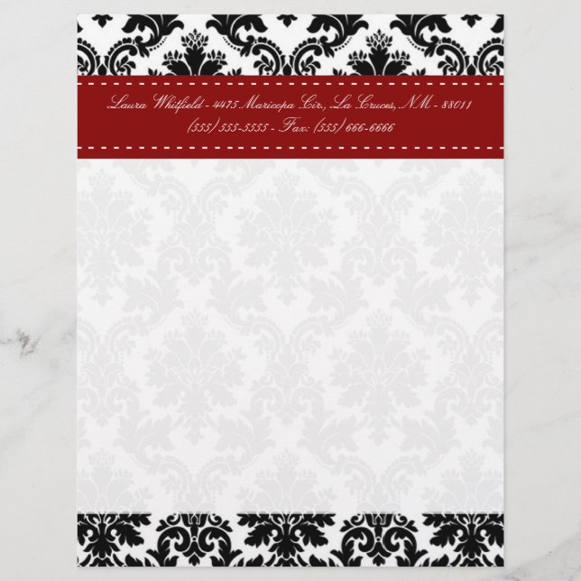 Black Damask Lace Broquade Letterhead Stationierun Briefbogen (Vorderseite)